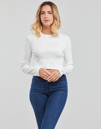 Textil Mulher Tops / Blusas Tommy Jeans TJW BABY CROP SIGNATURE LS Branco