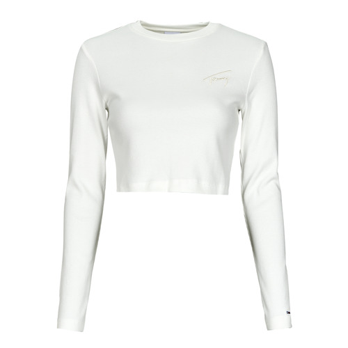 Textil Mulher Tops / Blusas Tommy corporate Jeans TJW BABY CROP SIGNATURE LS Branco