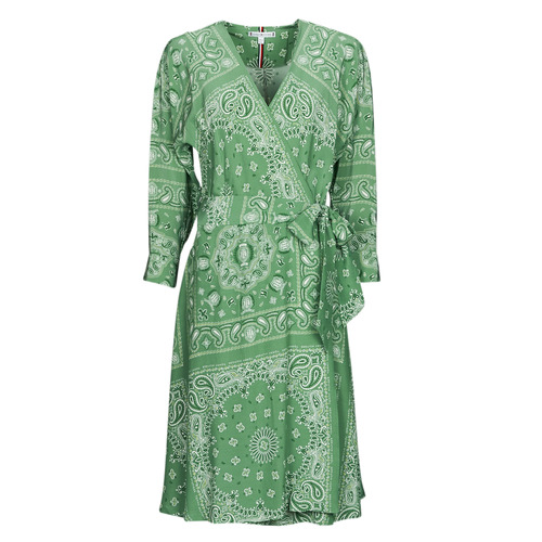 Textil Mulher Vestidos curtos Tommy Rose Hilfiger BANDANA WRAP KNEE DRESS 3/4 SLV Verde