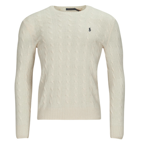 Textil Homem camisolas Polo embroidery Ralph Lauren LSCABLECNPP-LONG SLEEVE-PULLOVER Marfim
