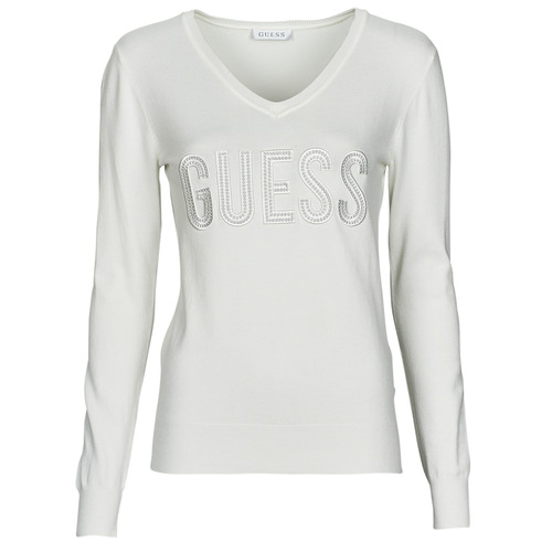 Textil Mulher camisolas scuro Guess PASCALE VN LS Bege