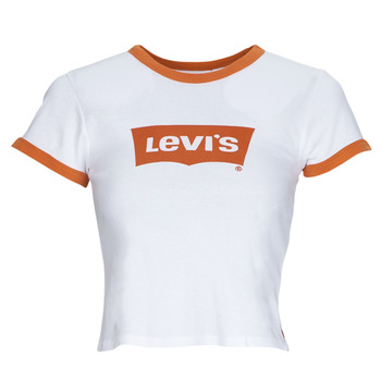 Textil Mulher T-Shirt mangas curtas Levi's GRAPHIC RINGER MINI TEE Laranja / Claro / Branco
