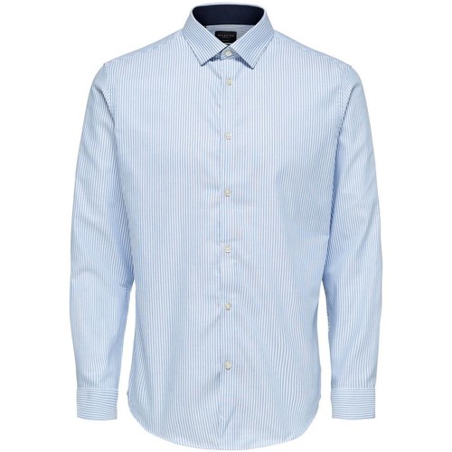 Textil Homem Camisas mangas comprida Selected 16058640 NEW MARK-SKY BLUE STRIPES Azul