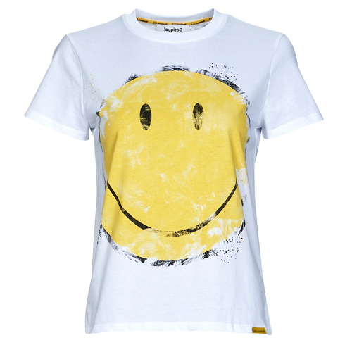 Textil Mulher T-Shirt mangas curtas Desigual RIA Branco / Amarelo