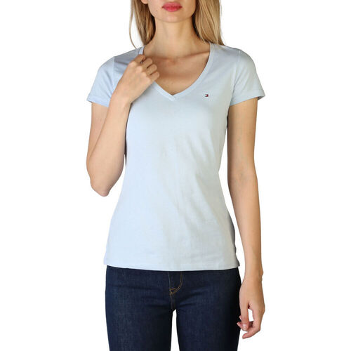 Textil Mulher T-Shirt flounce curtas Borracha Tommy Hilfiger - xw0xw01641 Azul
