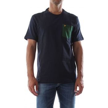 Textil Homem T-shirts e Pólos Lyle & Scott TS831V CONTRAST PKT TEE-DARK NAVY/ENGLISH GREEN Azul