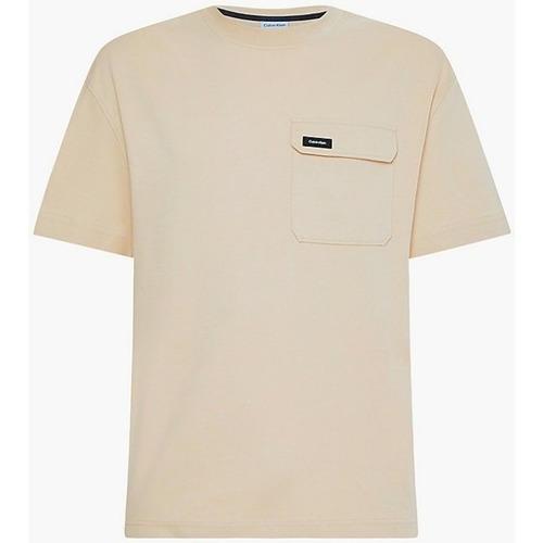 Textil Homem Το λογότυπο CALVIN KLEIN εκτυπώνεται στην αριστερή πτέρυγα Calvin Klein T-shirt Stacked Logo K10K109790 Bege