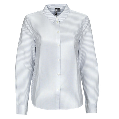 Textil Mulher camisas Pieces PCIRENA LS OXFORD shirt Malo Branco / Azul