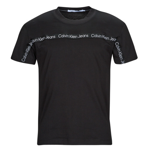 Textil Homem T-Shirt mangas curtas Calvin Klein 3-Stripe JEANS LOGO TAPE TEE Preto
