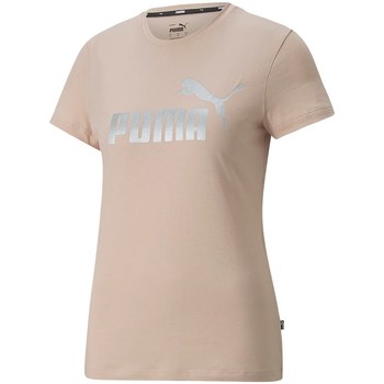 Textil Mulher T-Shirt mangas curtas Puma blue Ess Metallic Logo Tee Bege