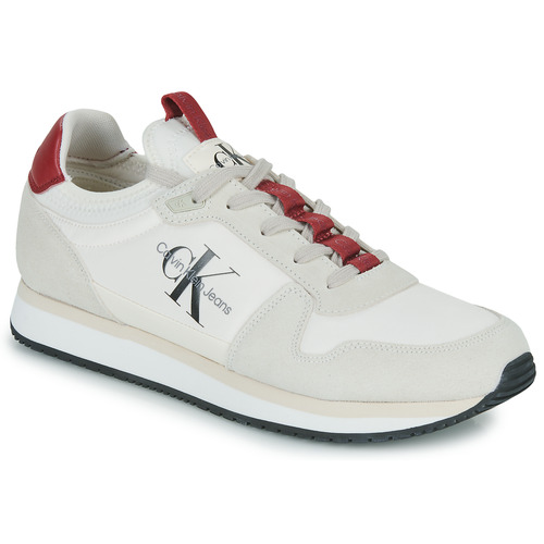 Sapatos Homem Sapatilhas Calvin Klein flocked JEANS RUNNER SOCK LACEUP NY-LTH Branco / Vermelho