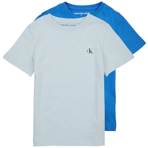 Textil Rapaz T-Shirt mangas curtas describing Calvin Klein Jeans PACK MONOGRAM TOP X2 Azul / Azul