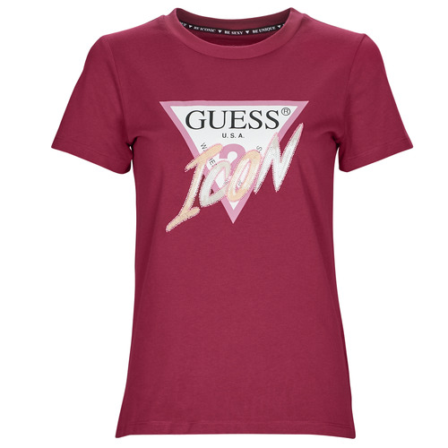 Textil Mulher The Dust Company Guess SS CN ICON TEE Bordô