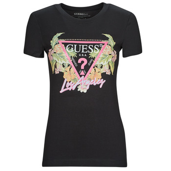 Textil Mulher Franklin & Marsh Guess SS CN TRIANGLE FLOWERS TEE Preto
