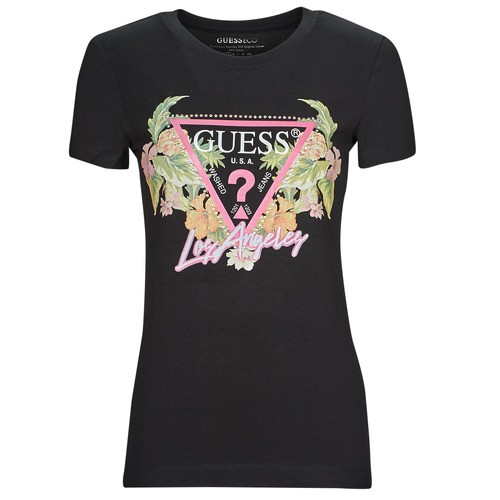 Textil Mulher TWINSET T-shirt Love France Nero Guess SS CN TRIANGLE FLOWERS TEE Preto