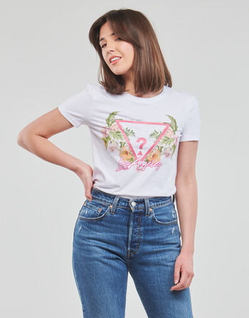 Guess SS CN TRIANGLE FLOWERS TEE Branco