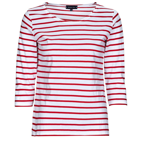 Textil Mulher T-shirt Core compridas Armor Lux MARINIERE JERSEY ML Branco / Vermelho