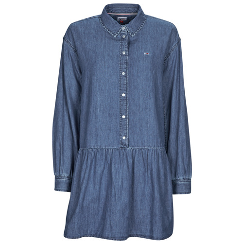 Textil Mulher Vestidos curtos Tommy Jeans TJW CHAMBRAY SHIRT PACKABLE Azul