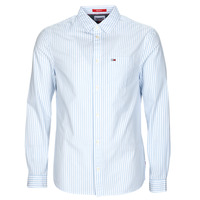 Textil Homem Camisas mangas comprida corporate Tommy Jeans TJM ESSENTIAL STRIPE SHIRT Branco / Azul