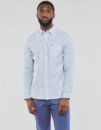 Textil Homem Camisas mangas comprida Tommy Jeans TJM ESSENTIAL STRIPE SHIRT Branco / Azul