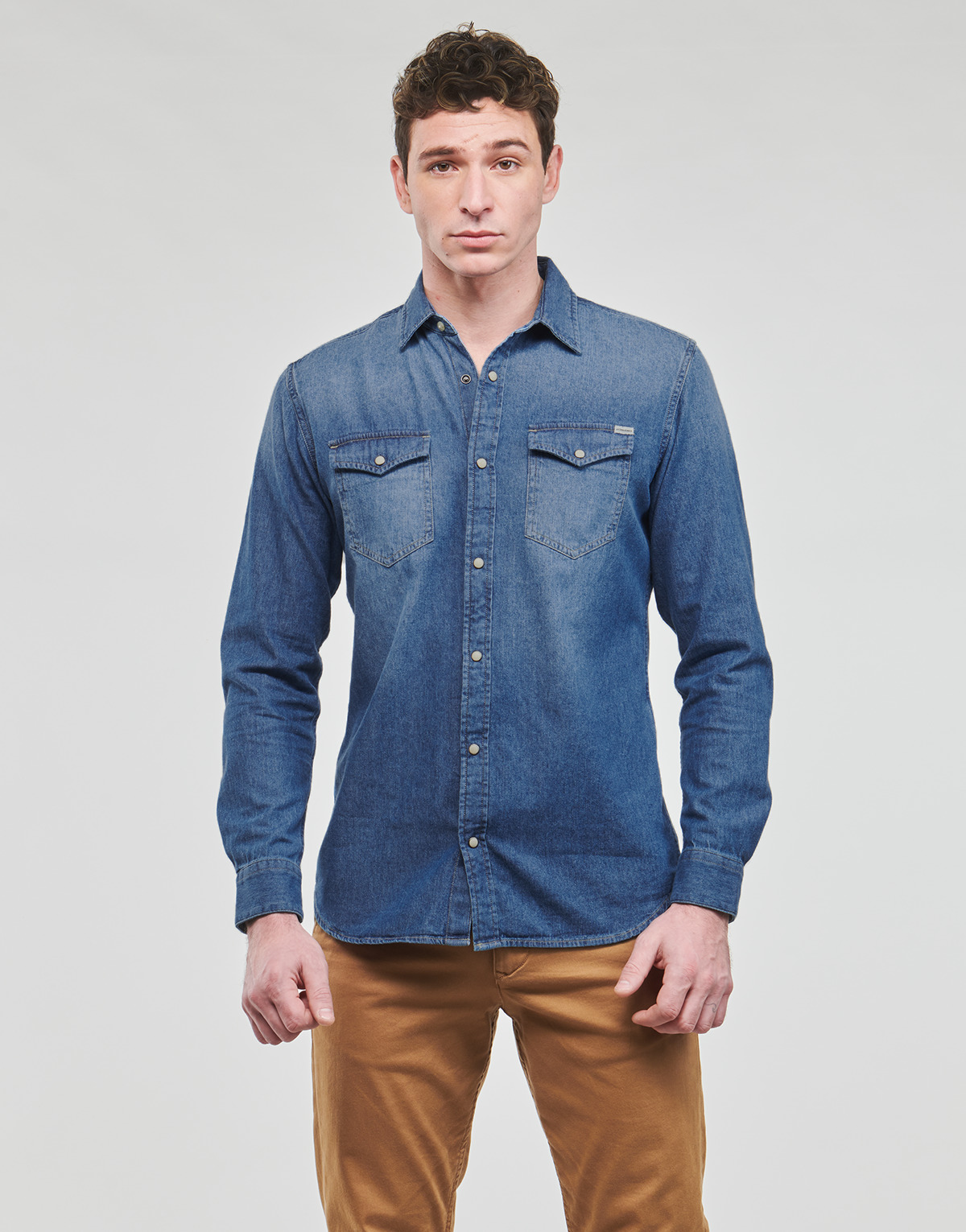 Textil Homem Camisas mangas comprida mochilas bolsas sportswear JJESHERIDAN SHIRT L/S Azul