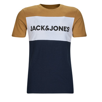 Textil Homem T-Shirt mangas curtas Jack & Jones JJELOGO BLOCKING TEE SS Amarelo / Branco / Marinho