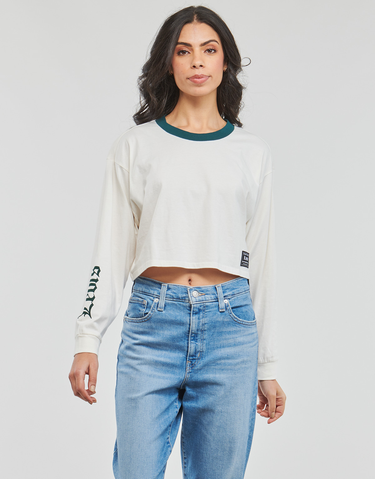 Textil Mulher T-shirt Jacket mangas compridas Levi's GRAPHIC LS CROP REESE Branco