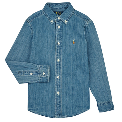 Textil Criança Camisas mangas comprida Polo Coupe Droite En Coton LS BD-TOPS-SHIRT Azul