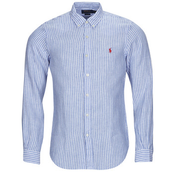 Textil Homem Camisas mangas comprida Polo Ralph Lauren CHEMISE AJUSTEE SLIM FIT EN LIN Azul / Branco