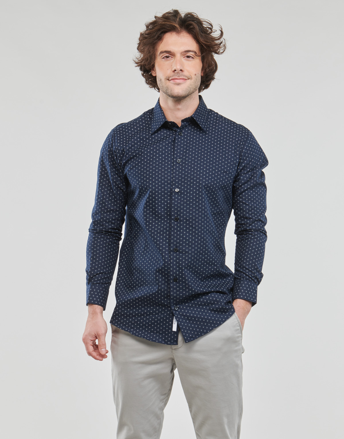 Textil Homem Camisas mangas comprida Selected SLHSLIMETHAN-AOP Marinho / Branco