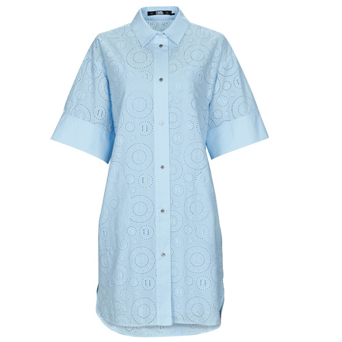 Textil Mulher Vestidos curtos Karl Lagerfeld BRODERIE ANGLAISE Polaire shirtDRESS Azul / Céu