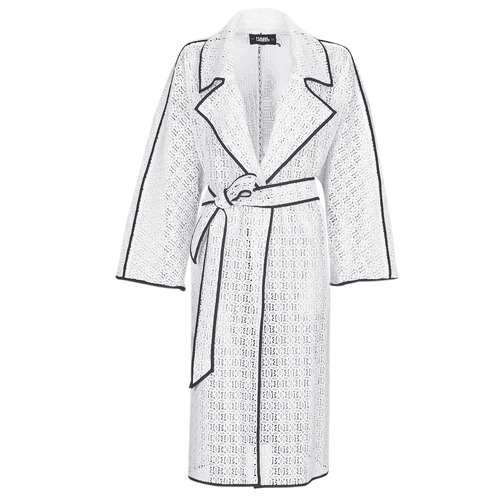 Tet-shirt Mulher Trench Karl Lagerfeld KL EMBROIDERED LACE COAT Branco / Preto