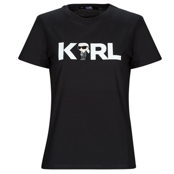 Textil Mulher T-Shirt mangas curtas Karl Lagerfeld IKONIK 2.0 KARL LOGO T-SHIRT Preto