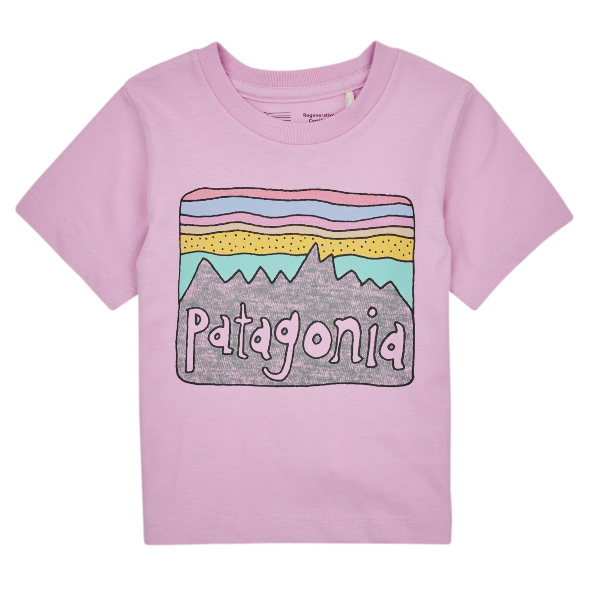 Textil Criança T-Shirt khaki mangas curtas Patagonia Baby Regenerative Organic Certified Cotton Fitz Roy Skies T- Lilás