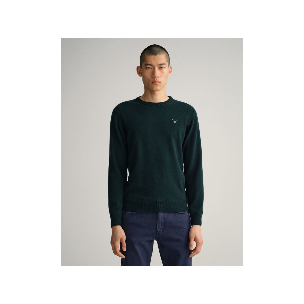 Textil Homem camisolas Gant Pulover com decote redondo em lã extrafina Verde