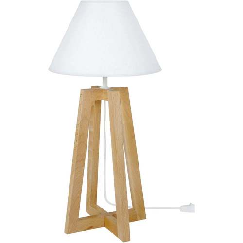 Casa Referência produto Atelier-lumieresShops Tosel Candeeiro mesa de cabeceira redondo madeira natural e branco Bege