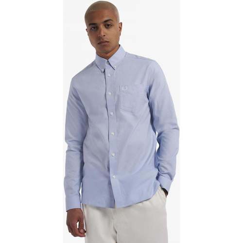 Textil Homem Camisas mangas comprida Fred Perry M4686-C71-3-1 Azul