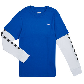Textil Rapaz T-shirt mangas compridas Vans LONG CHECK TWOFER BOYS Azul / Branco