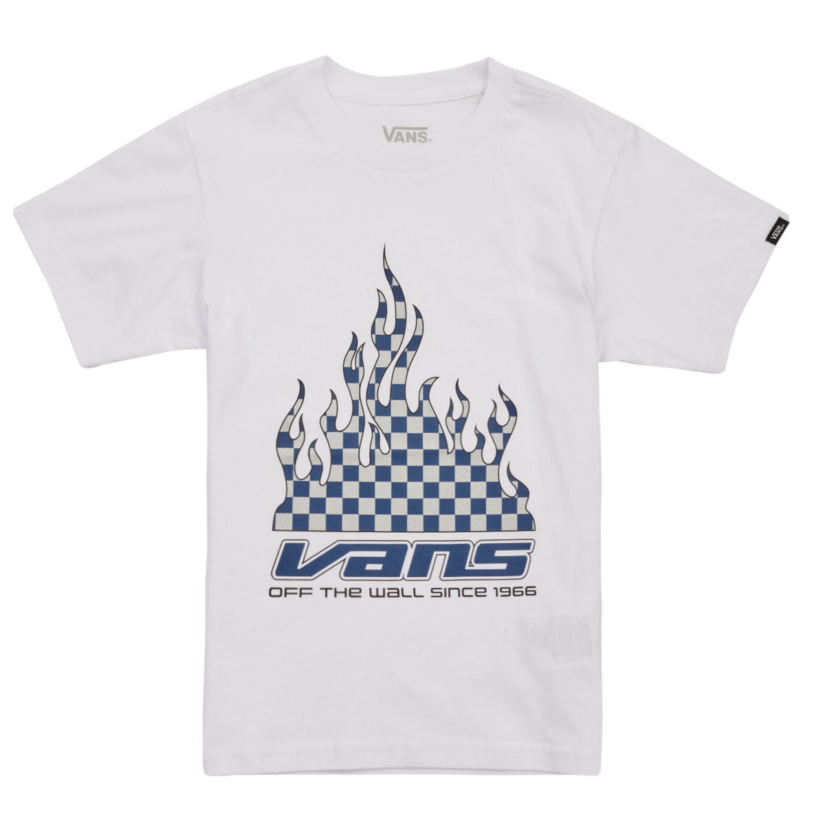 Textil Rapaz T-Shirt mangas curtas Vans womens REFLECTIVE CHECKERBOARD FLAME SS Branco