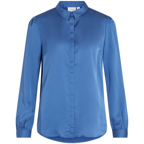Textil Mulher Tops / Blusas Vila Camisa Ellette Satin L/S - Federal Blue Azul