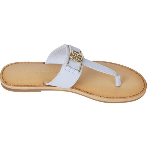 Sapatos Mulher Chinelos Manning Tommy Hilfiger TH HARDWARE FLAT LEATHER MULE Branco