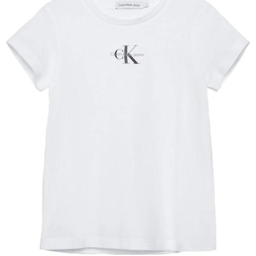 Textil Rapariga T-Shirt wash curtas Calvin Klein JEANS Nata  Branco