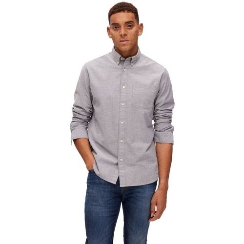 Textil Homem Camisas mangas comprida Selected T-shirt Bet Linen - Oatmeal Black Cinza
