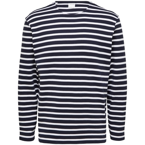 Textil Homem T-shirts e Pólos Selected Noos T-Shirt L/S Briac Stripe - Navy Blazer Azul