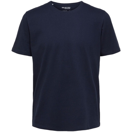 Textil Homem Ir para o conteúdo principal Selected Noos T-Shirt Pan Linen - Navy Blazer Azul
