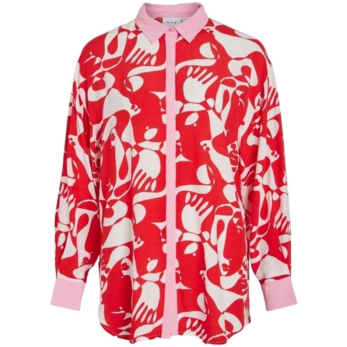 Textil Mulher Tops / Blusas Vila Camisa Kikki Mat L/S - Flame Scarlet Vermelho