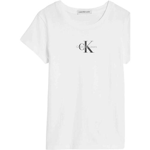 Textil Rapariga T-shirts e Pólos Calvin Klein JEANS Cutoff  Branco