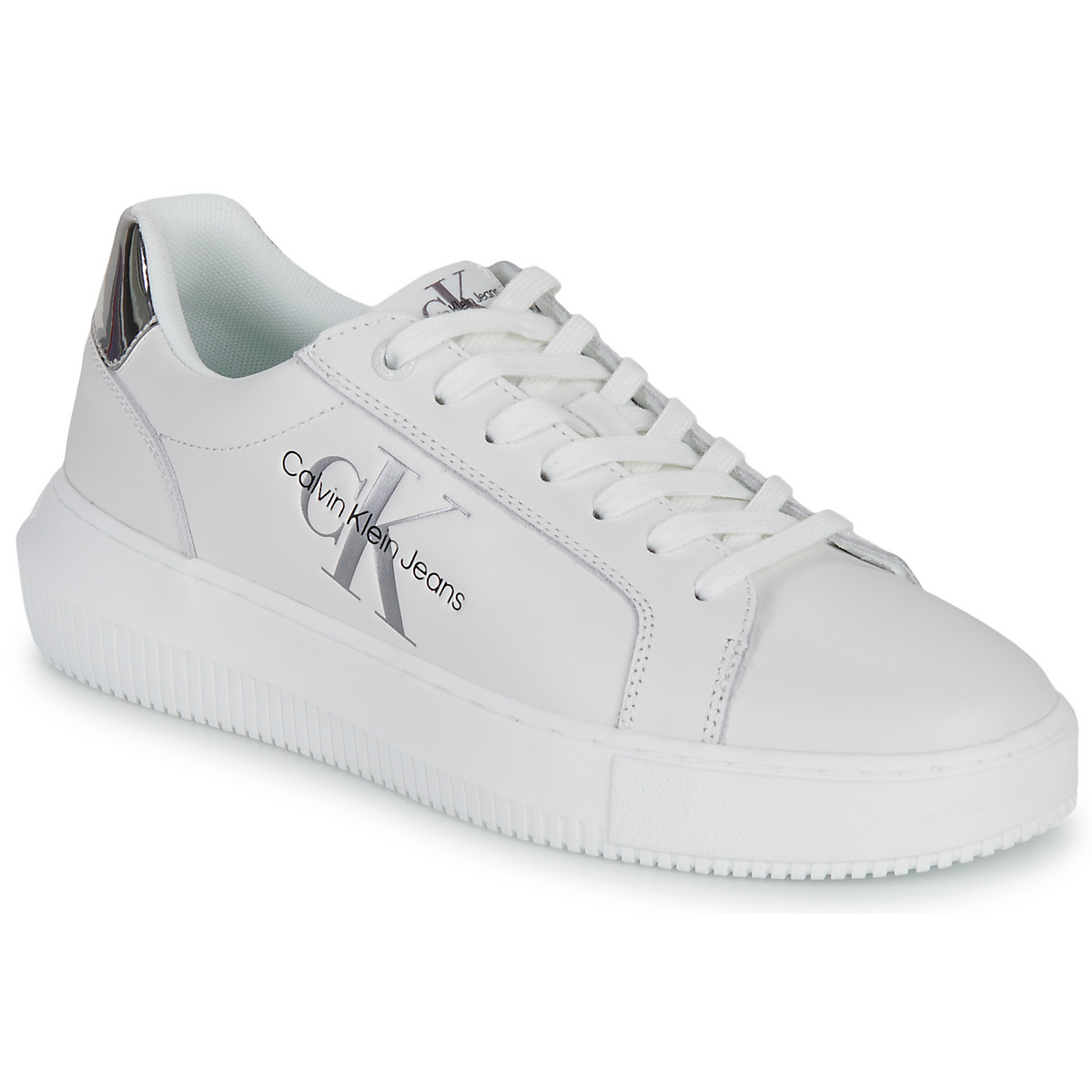 Sapatos Mulher Sapatilhas Sudadera con monograma icónico en gris de Calvin Klein Jeans CHUNKY CUPSOLE MONO LTH WN Branco