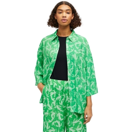 Textil Mulher Tops / Blusas Object Camisa Rio 3/4 - Fern Green Verde