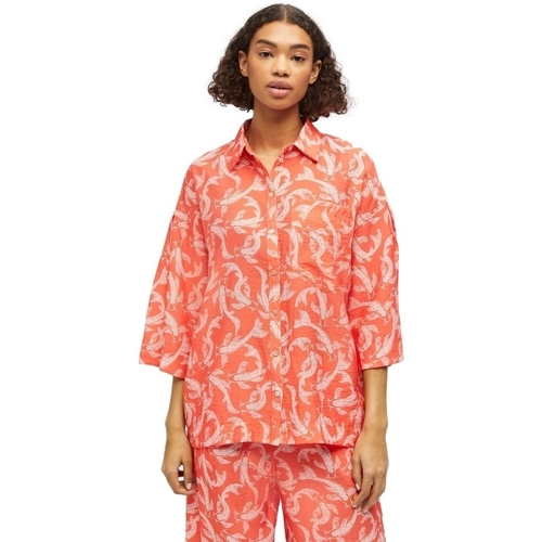 Textil Mulher Tops / Blusas Object Camisa Rio 3/4 - Hot Coral Laranja